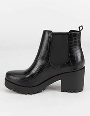Soda Jaber Black Croco Chunky Sole Elastic Gore Pull On Wide Chelsea Ankle Boot