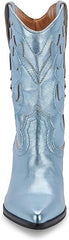 Dolce Vita Landen Electric Blue Leather Pull On Stacked Block Heel Western Boots