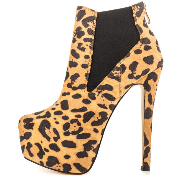 Luichiny Women's Risky You Boot Leopard Super High Heel Platform Dress Booties