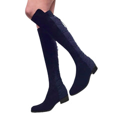 Schutz Talia Night Blue Suede Elastic Back Slim Riding Boot