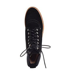 Shellys London Erin Black Suede Low Wedge Fashion Combat Lace Up Ankle Boots
