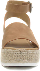 Soda Topic Tan Nubuck Espadrilles Ankle Strap Studded Open Toe Wedge Heel Sandal