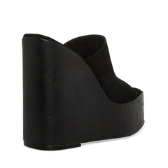 Steve Madden Joanne Black Suede Slip On High Platform Wedge Heeled Sandals