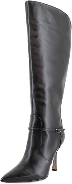 Sam Edelman Elia Black Leather Wide Calf Pointed Toe Stiletto Heeled Tall Boots