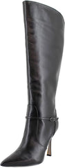Sam Edelman Elia Black Leather Wide Calf Pointed Toe Stiletto Heeled Tall Boots