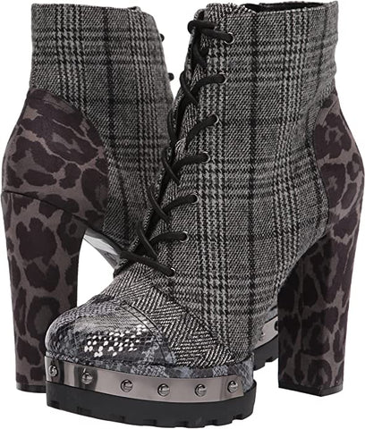 Jessica Simpson Irella High Heel Lug Sole Lace-up Platform Boots Black & White