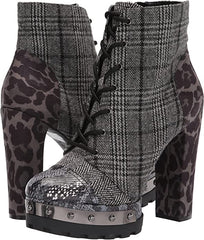 Jessica Simpson Irella High Heel Lug Sole Lace-up Platform Boots Black & White