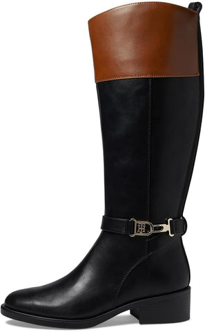 Tommy Hilfiger Ionni Black1 Tan Almond Toe Buckle Detailed Knee High Riding Boot