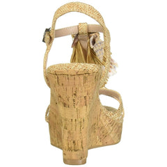 Charles David La Jolla Sand Ankle Strap Open Toe Nude Cork Wedge Platform Sandal