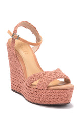 Schutz Hinata Nude Suede Wedge Platform Toasted Nut Nude Platform Wedge Sandal