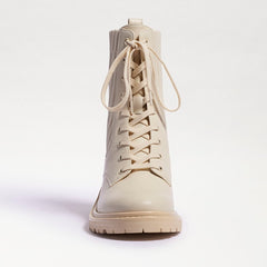 Sam Edelman Lydell Modern Ivory Block Heel Closed Toe Lace Up Combat Ankle Boots