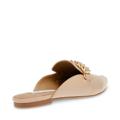 Steve Madden Faine Natural Leather Pointed Toe Slip On Chain Detail Flats Mules