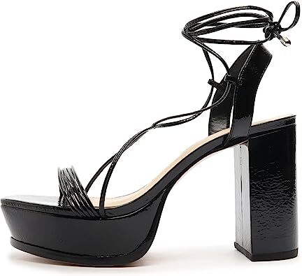 Schutz Arceli Platform Black Multistraps Lace Up Open Toe High Heel Sandals