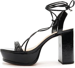 Schutz Arceli Platform Black Multistraps Lace Up Open Toe High Heel Sandals