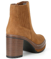 Steve Madden Searches Brown Suede Block Heel Rounded Toe Platform Ankle Boots