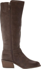 Dr. Scholl's Liberate Chestnut Synthetic Almond Toe Stacked Heel Knee High Boots