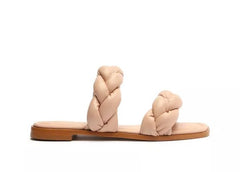 Schutz Soo Flat Pink Leather Braided Straps Slip On Open Toe Flat Heel Sandals
