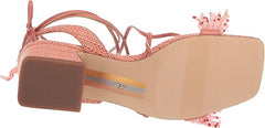 Sam Edelman Walda Stucco Pink Tie Up Square Open Toe Block Heeled Beaded Sandals