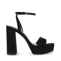 Steve Madden Lessa Black Suede Open Rounded Toe Platform Ankle Strap Sandal