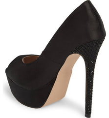 Lauren Lorraine Black Peep-Toe Platform Pump Super High Heel Formal Pumps