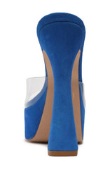 Schutz Haila Bright Blue Slip On Open Toe Block High Heel Platform Sandals