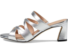 Cole Haan Alyse Silver Specchio Leather Open Toe Slip On Block Heeled Sandals