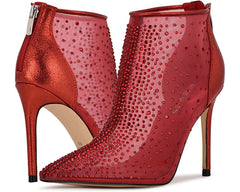 Nine West For Now P2 Red Mesh Pointed Toe Formal Dress Pumps Booties Ankle Boots