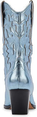 Dolce Vita Landen Electric Blue Leather Pull On Stacked Block Heel Western Boots