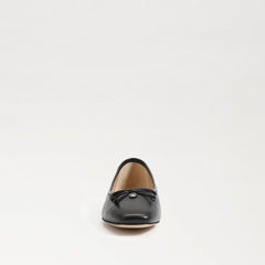 Sam Edelman Meadow Black Leather Slip On Squared Toe Bow Detailed Ballet Flats
