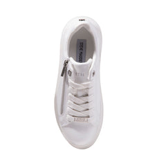 Steve Madden Catchme White Patent Rounded Closed Toe Lace Up Side Zipper Sneaker