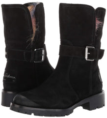 Sam Edelman Jeanie Black Suede Multi Color Fur Lined Moto Combat Chelsea Boots