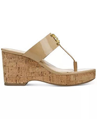 Sam Edelman Yardlie Gold Wedge Leather Strap Slip On Open Toe Heeled Sandals