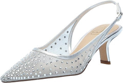 Sam Edelman Bianka Soft Silver Mesh Pointed Toe Slingback Kitten Heeled Pumps