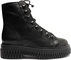 Schutz Melany Black Lace Up Platform Wedge Flatform Combat Rhinestones Booties