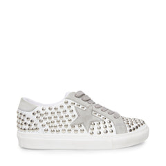 Steve Madden Turner-s Lace Up Cushioned Studs Embellished  Sneakers White/Stud