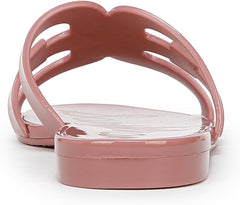 Sam Edelman Bay Pink Lily Round Open Toe Slip On Leather Strap Slide Sandals