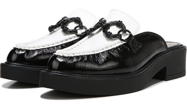 Circus by Sam Edelman Nancy Black White Rounded Toe Patent Slip On Dress Mules