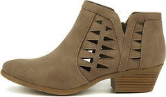 Soda Chance Light Taupe Block Heel Side Zipper Closed Toe Breathable Booties