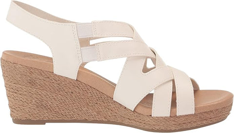 Dr. Scholl's Everlasting White Smooth Open Toe Slingback Wedge Espadrille Sandal