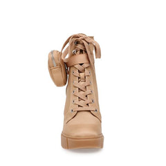 Steve Madden Herrick Block Heel Platform Ankle-Strapped Pouch Combat Boots Tan