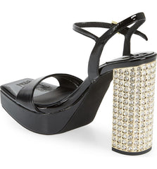Jeffrey Campbell Dias Black Crinkle Patent Gold Jeweled Block Heeled Sandals