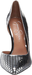 Jessica Simpson Women's Privona  Pointed Toe Metallic Pump Shoe BLACK/SILVER