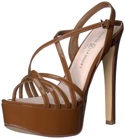 Chinese Laundry Teaser Mocha Patent Ankle Strap Open Toe Platform Dress Sandals