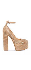 Steve Madden Skyrise Rhinestone Block Heel Ankle Strap Almond Toe Fashion Pumps