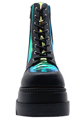 Cape Robbin Radio Holographic Platform Ankle Chunky Block Heels Boots Black