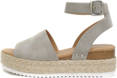 Soda Topics Dove Grey Espadrille Ankle Strap Studded Open Toe Platform Sandals