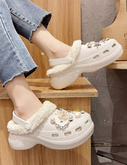 Crystal High Increase Plush Lining Memory Foam Cotton Thick Sole Clog slippers 8