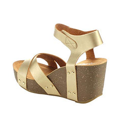 Refresh Mara-05 Champagne Ankle Strap Comfort Criss Cross Platform Wedge Sandals