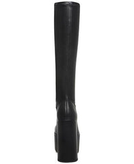 Steve Madden Cray Black Squared Toe Pull On Block Heel Knee High Stretchy Boots