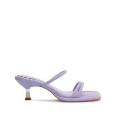 Schutz Agatha Mid Purple Open Square Toe Slip On Slim Leather Straps Heel Sandal